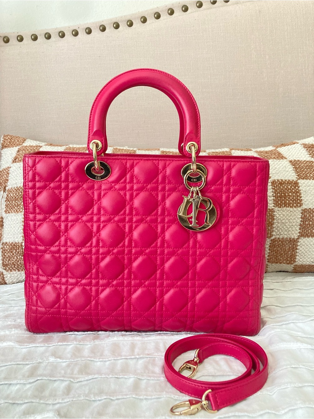 💕SOLD💕 Dior Fuchsia Quilted Lady Dior Satchel with Gold Hardware